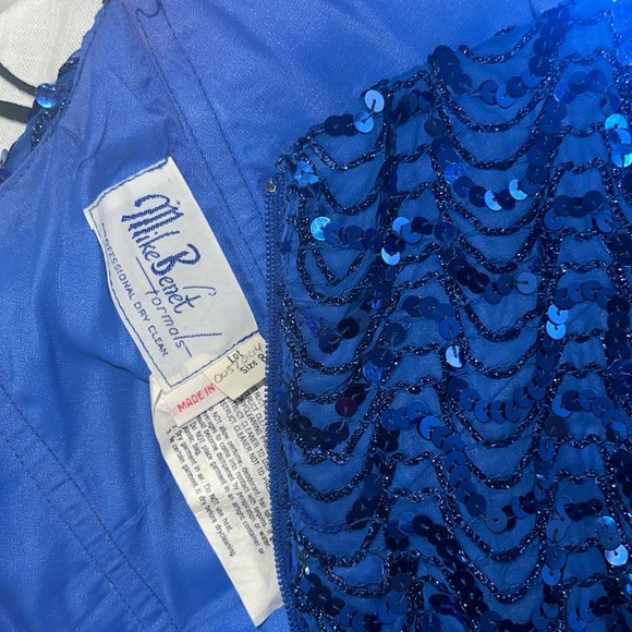 Vintage 60’s-70’s Mike Benet Formals Blue Strapless Sequin Evening Dress, xs fit - Picture 7 of 13
